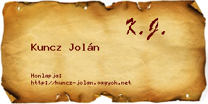Kuncz Jolán névjegykártya